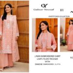 Gulzar Yousaf Peach Embroidered Lawn 3 Piece Unstitched Suit – Volume 62