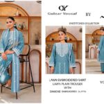 Gulzar Yousaf Teal Blue Embroidered Lawn 3 Piece Unstitched Suit – Volume 62