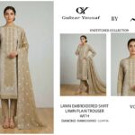 Gulzar Yousaf Beige Embroidered Lawn 3 Piece Unstitched Suit – Volume 62