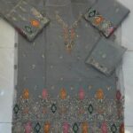 Elegant Embroidered Unstitched 3 Piece Lawn Suit with Hand Embellished Neckline