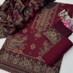 Premium Printed Wool 3-Piece Unstitched Suit Collection – Traditional Paisley & Floral Border Design