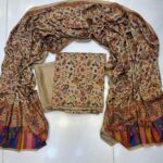 Premium Beige Pashmina Wool Printed 3-Piece Unstitched Suit with Matching Shawl