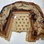 Premium Beige Pashmina Wool Printed 3-Piece Unstitched Suit with Matching Shawl