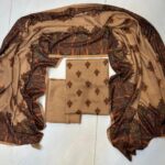 Premium Beige Pashmina Wool Printed 3-Piece Unstitched Suit with Matching Shawl