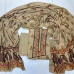Premium Beige Pashmina Wool Printed 3-Piece Unstitched Suit with Matching Shawl