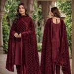 Premium Printed Marina 3-Piece Unstitched Suit with Fancy Velvet Palachi Shawl