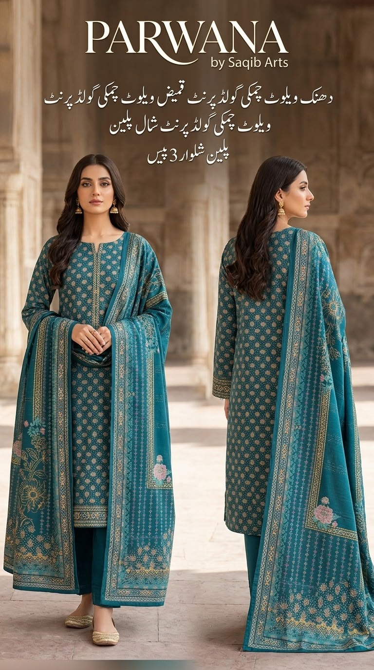 WhatsApp Image 2026-09-19 at 3.51.31 PM Premium Marina Printed 3-Piece Suit – Dhanak Fancy Velvet Chamki Lkani All-Over Shirt & Velvet Print Shawl with Plain Trouser (By PARWANA) - Image 1