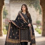 Premium Marina Printed 3-Piece Suit – Dhanak Fancy Velvet Chamki Lkani All-Over Shirt & Velvet Print Shawl with Plain Trouser (By PARWANA)
