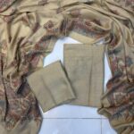 Elegant 3-Piece Kacha Tanka Embroidered Unstitched Suit with Patterned Shawl