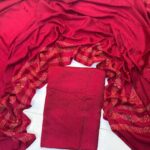 Elegant 3-Piece Kacha Tanka Embroidered Unstitched Suit with Patterned Shawl