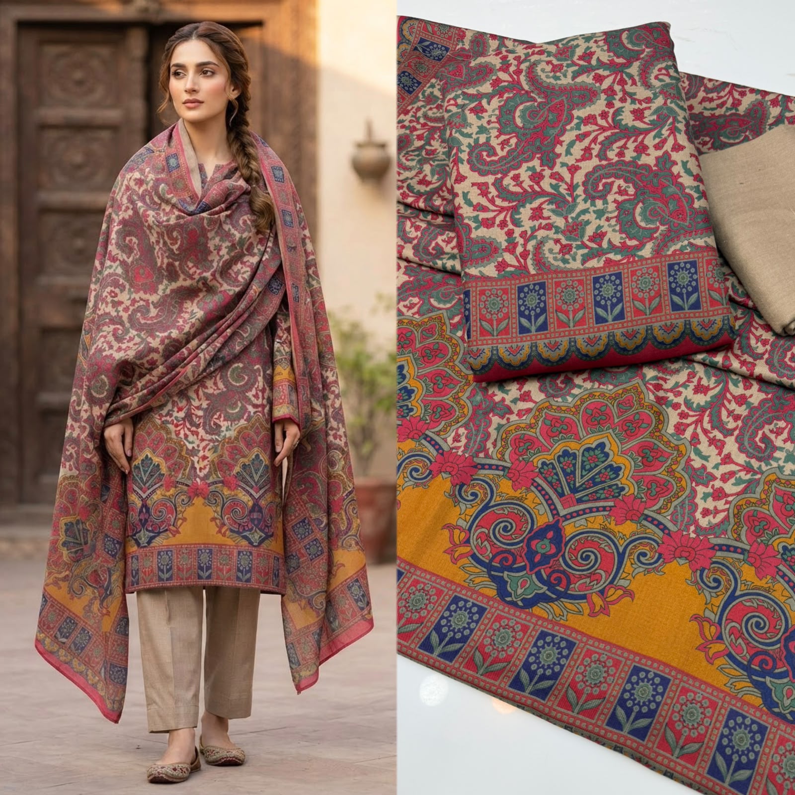 WhatsApp Image 2026-10-15 at 3.18.12 PM Khani Print wool Unstitched 3 Piece Ladies Suit - Image 1