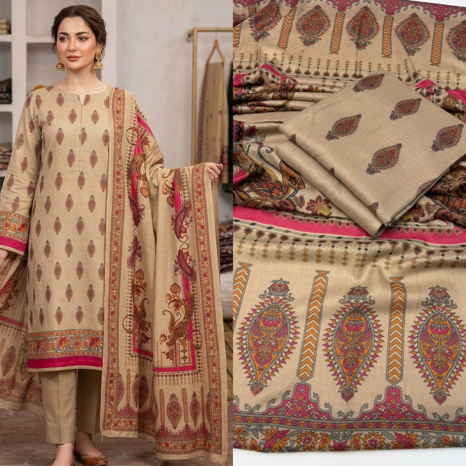 WhatsApp Image 2026-10-15 at 3.18.18 PM Khani Print wool Unstitched 3 Piece Ladies Suit - Image 1