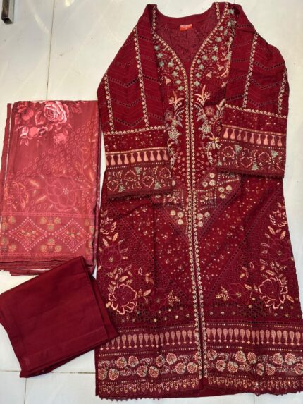 Elegant Stitched 3-Piece Heavy Embroidered Khaddar Suit